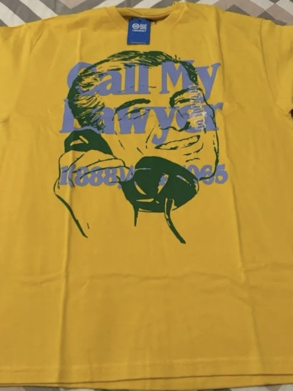 MARKET Yellow Cotton Men's T-Shirt XL Crew Neck Short Sleeve Call My Lawyer